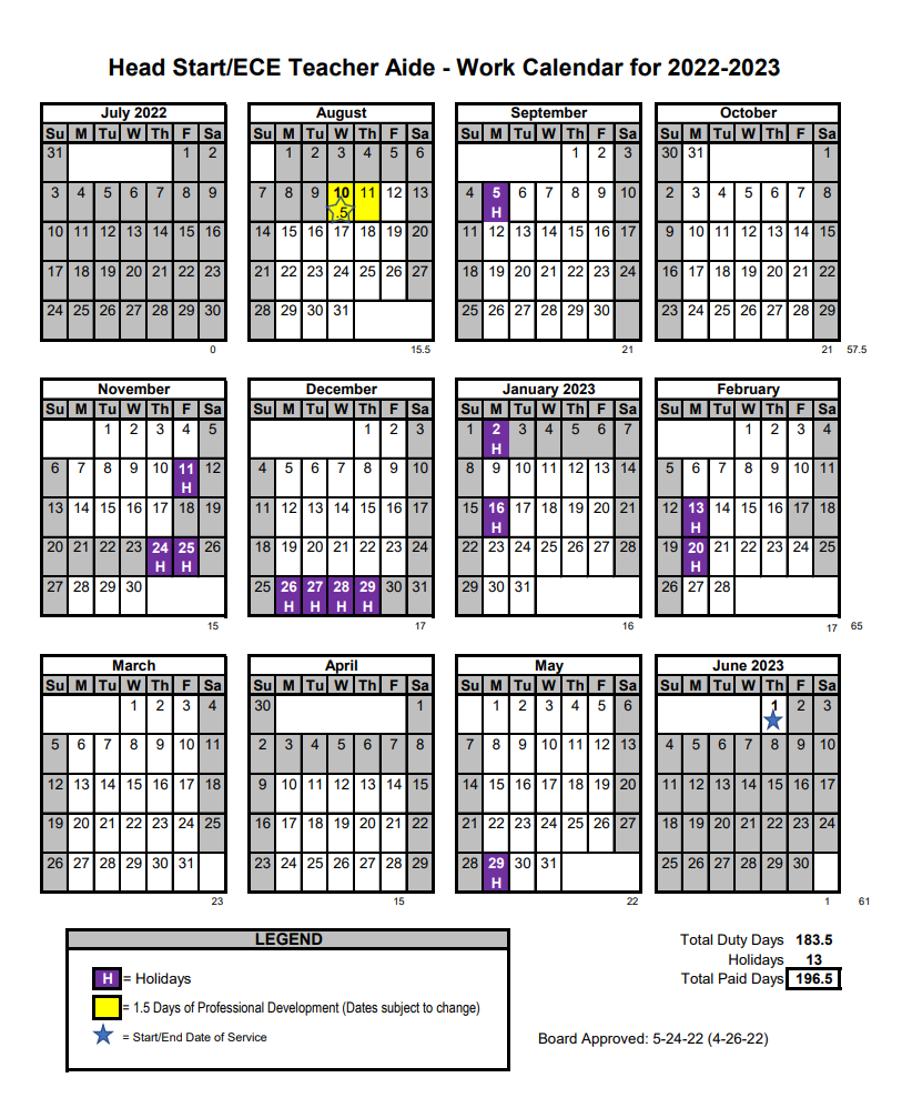 Classified Work Calendars for 2022-2023 School Year | California School Employees Association